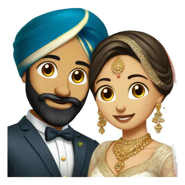 Sikh bride and groom full potrait with groom having nice full beard well maintained emoticon sticker