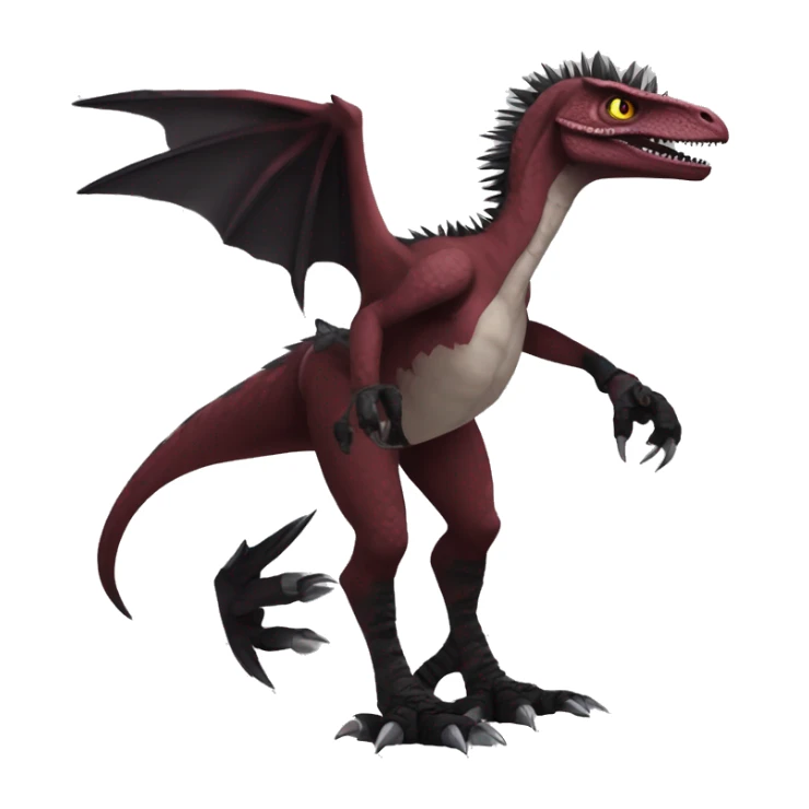 Maroon edgy badass modern sexy handsome punk velociraptor-dragon-Digimon, with black spiky mane, full body sticker