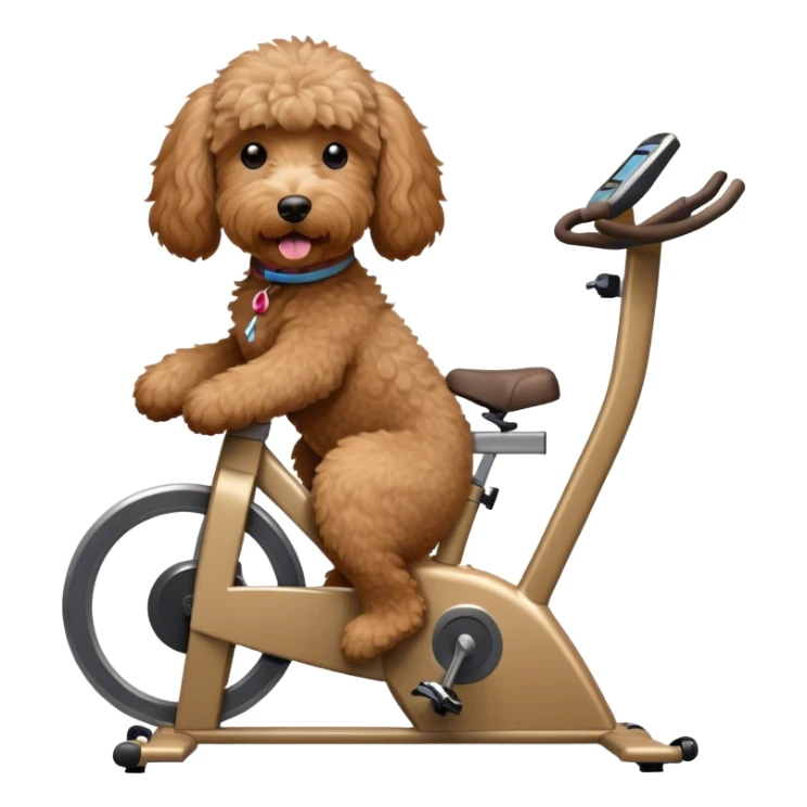 brown goldendoodle riding a spin bike sticker