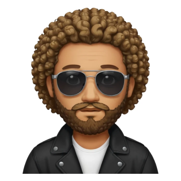 biker gang with black sunglass and rugged and bulky guy bearded curly hair black jacket one gay sticker
