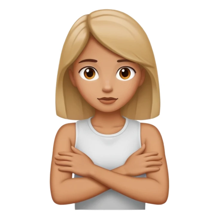 A girl with her arms crossed holding her neck  sticker