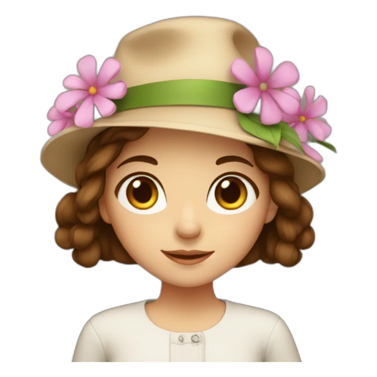 Girl with brown hair with hat and flower sticker