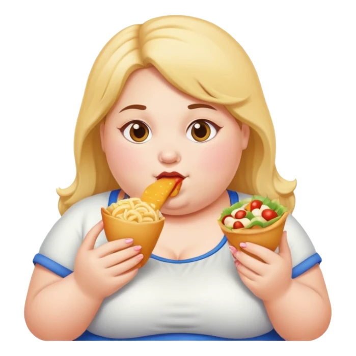 Fat girl eating food sticker