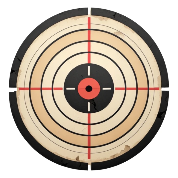 Paper target with black bullet holes in the center sticker