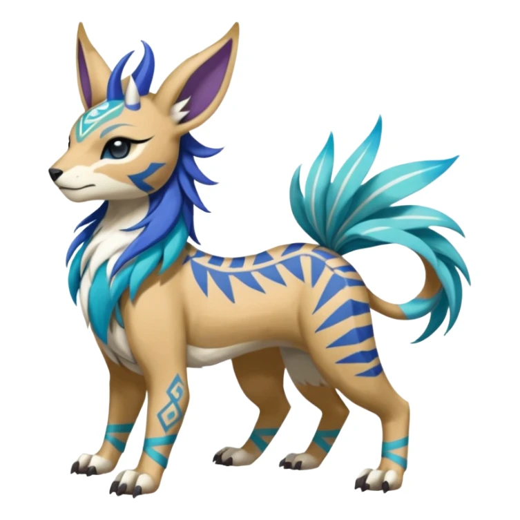 Tropical Tiny Marked Patterned Tribal Colorful Skilled Adept Graceful Asian Painted WereGarurumon-Suicune-Linoone-Meloetta-fusion-hybrid-creature (full body) sticker