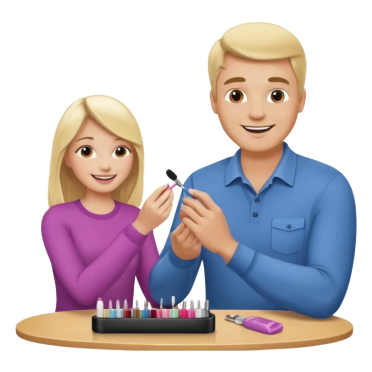 blonde daughter gives blonde dad a manicure sticker
