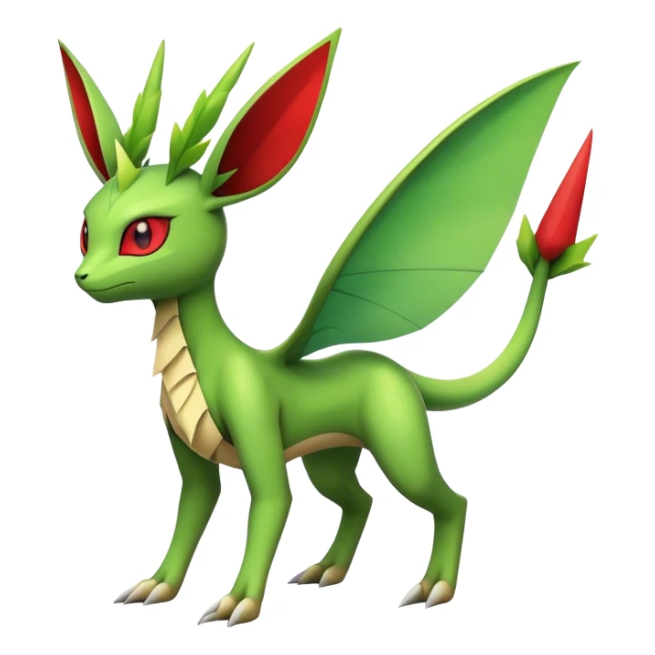 Edgy cool Flygon-Leafeon-Pokémon-hybrid full body, four legs, red eyes,  sticker