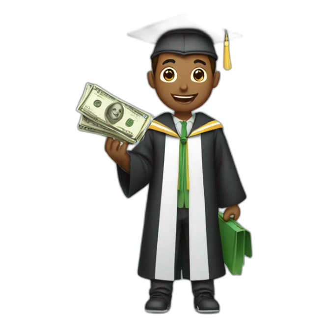 graduate men is holding money sticker