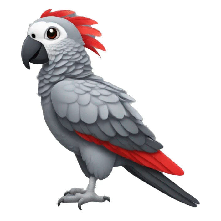 African grey parrot with red feather on his tail and not on his head with dark grey beak without red sticker
