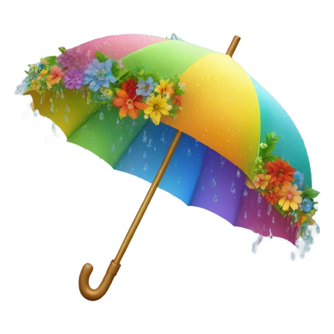 Rainbow umbrella made of flowers with dew drops dripping off and a large handle  sticker