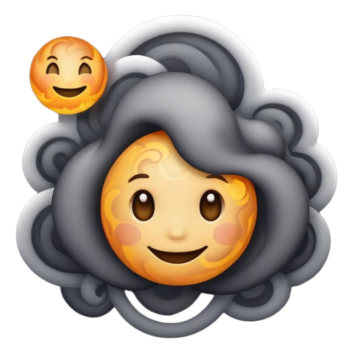 dark gray planet with smoky swirls and clouds with a cute smiling face sticker