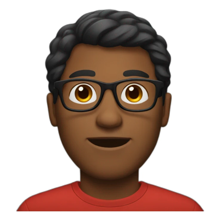 A brown-skinned guy with black eyes, wearing glasses, and his hair is black  red sticker
