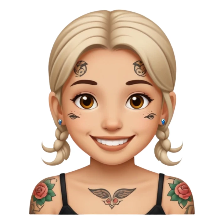girl with small face tattoos, smiling sticker