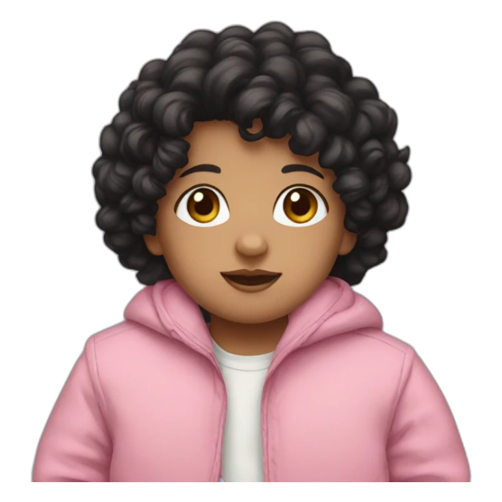 Newborn with curly black hair and pink jacket sticker
