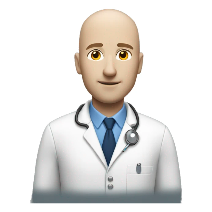 Health insurance agent with semi-bald head, white-skinned, no eyeglasses, white coat with blue polo inside sticker