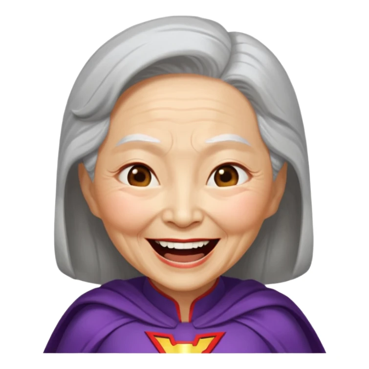 Laughing crazily elderly Chinese superwoman with head tilted backward, eye slightly closing sticker