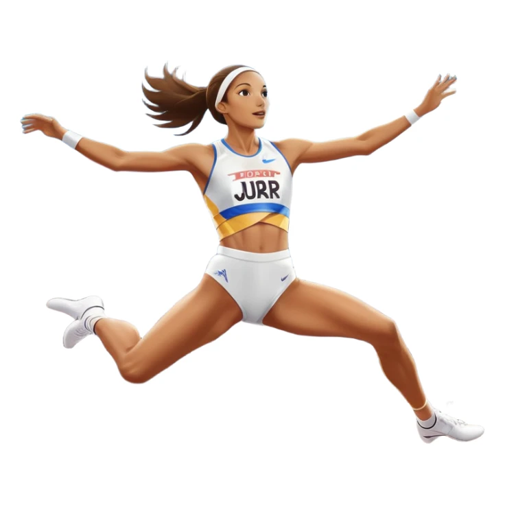 An icon featuring a female high jumper in mid-air, gracefully clearing a bar on a track. She wears a white athletic uniform and appears focused, with the background showcasing a vibrant stadium with cheering spectators and bright lights. Transparent background highlights the elegance  sticker