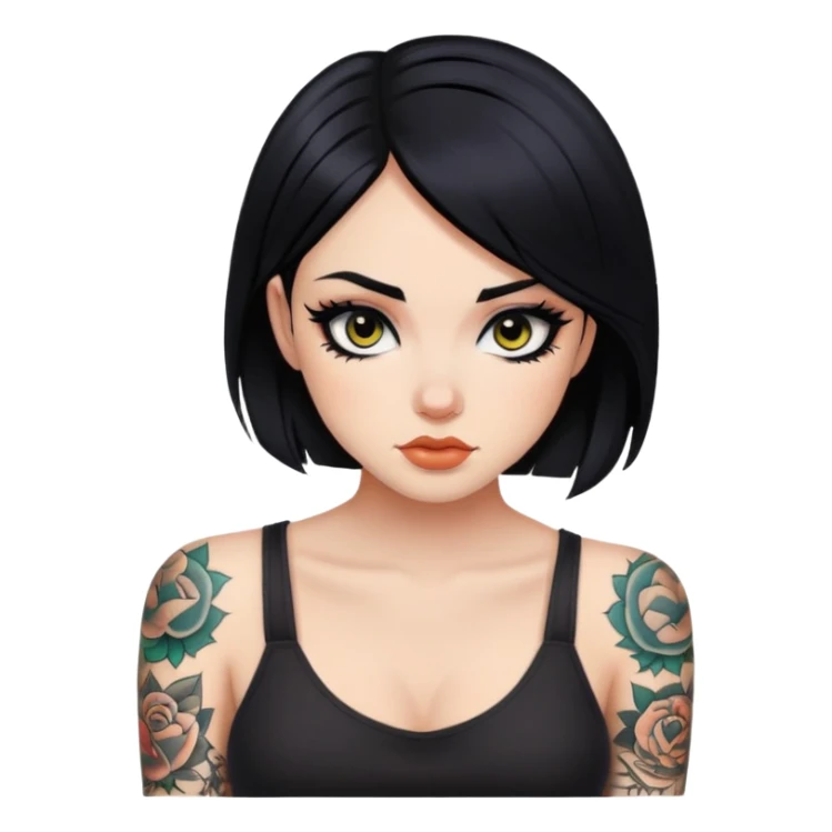 black hair, eyeliner, tattoo girl sticker