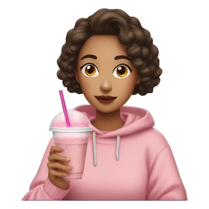 Brunette girl in a pink sweater drinking bubble tea sticker