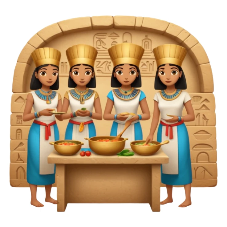 ancient Egyptian cooking scene in hieroglyphic style sticker