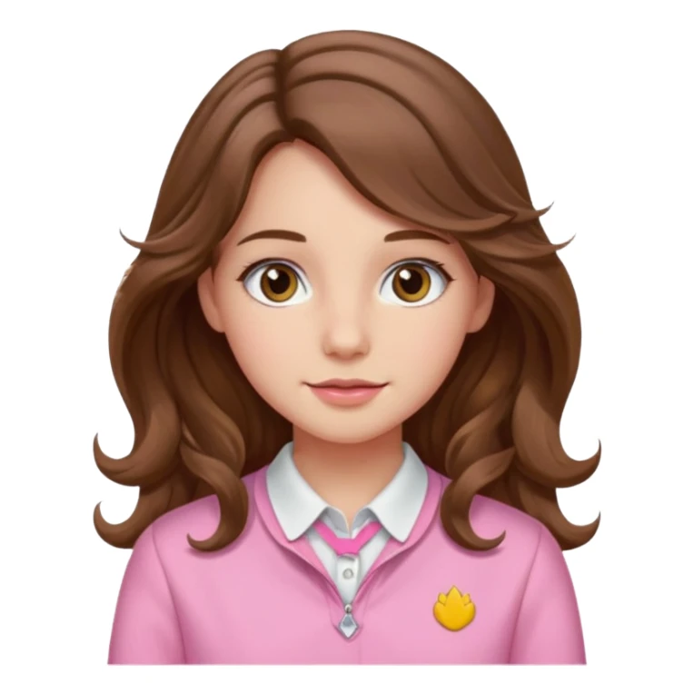 girl, long brown hair wavy, hazel eyes, pink preppy sticker