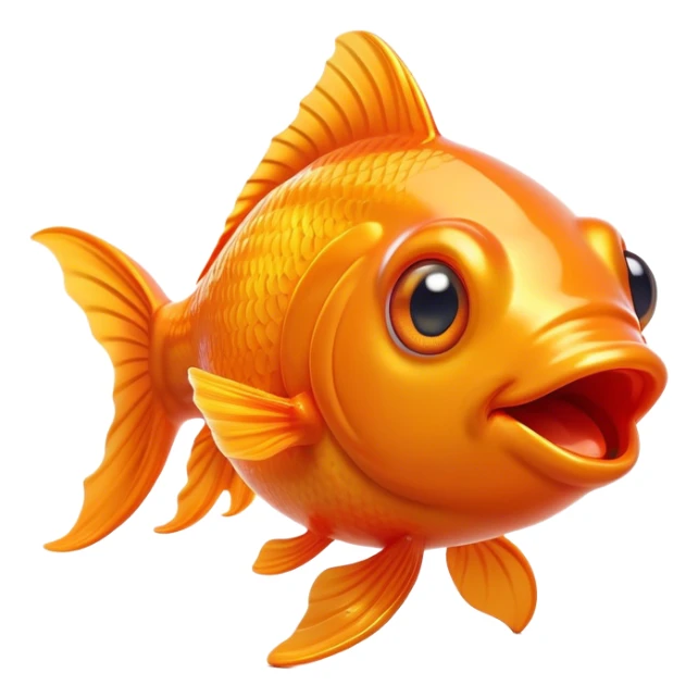 Cinematic Comical Orange Goldfish Portrait Emoji, Head tilted dramatically with an exaggeratedly amused expression, featuring a striking, glossy orange body with lively, fluttering fins, wide, expressive golden eyes filled with playful disbelief, Simplified yet hilariously expressive features, highly detailed, glowing with a slightly sassy glow, high shine, dramatic yet playful, stylized with an air of cheeky mischief, bright and endearing, soft glowing outline, capturing the essence of a spirited and over-the-top goldfish, so meme-worthy it feels like it could side-eye its way into internet fame instantly! sticker