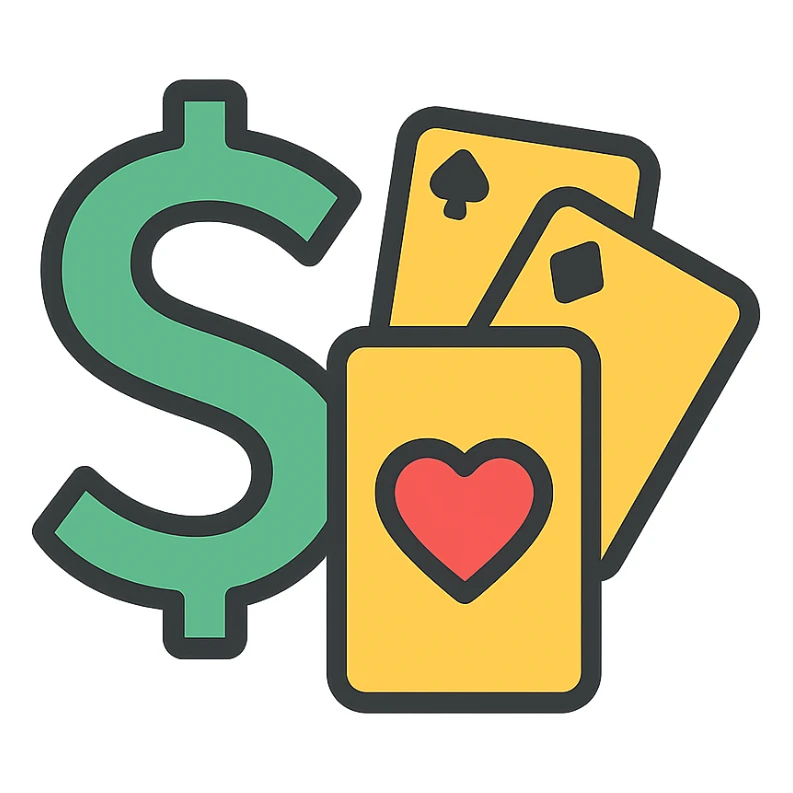 betting-themed logo with a stylized dollar sign and playing cards, modern look sticker
