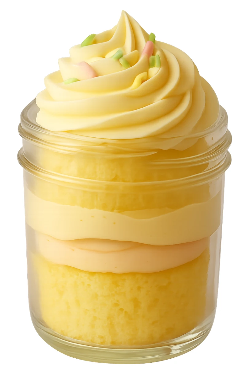 Remove the background so only the vanilla cupcake in the jar remains, with a transparent background for use as a Slack emoji. Keep the cupcake and jar clearly visible and isolated on transparent background. sticker