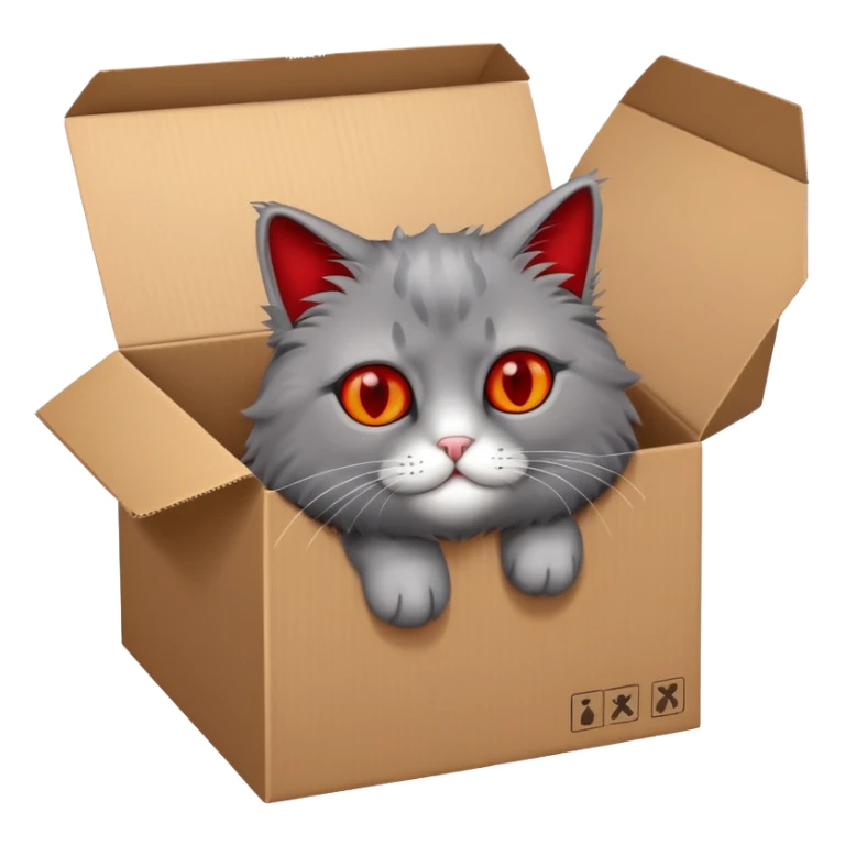 schrodinger's cat in cardboard box with red x'es for eyes sticker