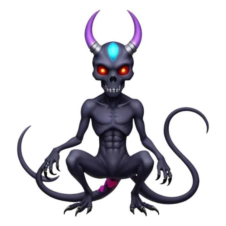 Shiny Horned Futuristic Badass Demonic Spectral Dusky Spooky Skull-faced Cool Hot Stylish Handsome Alien-Salandit-Darkrai-Genesect-Fakémon-fusion (full body) sticker