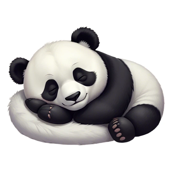 Meme-Worthy Cute Sleeping Panda Portrait Emoji, Head resting peacefully with a contented smile, showcasing a delightfully robust build and a luxuriously soft black and white Fur, eyes shut in a serene, restful nap, Simplified yet hilariously adorable features, highly detailed, glowing with a soft, drowsy light, high shine, relaxed and utterly lovable, stylized with an air of playful laziness, bright and heartwarming, soft glowing outline, capturing the essence of a comically sleepy panda, so meme-worthy it feels like it could instantly become the next viral sensation of adorable slumber! sticker