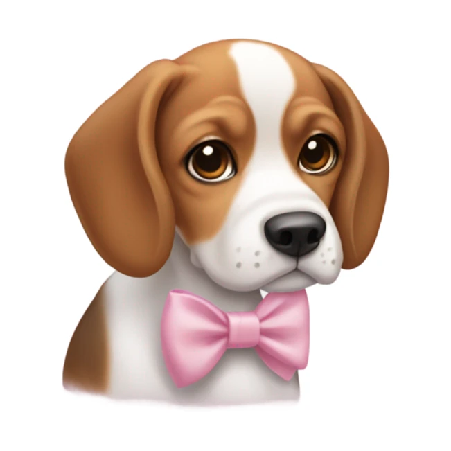 Cute beagle dog with short ears and is medium brown and white that's cute and a little chubby that is really cute that has a cute little baby pink bow on  sticker