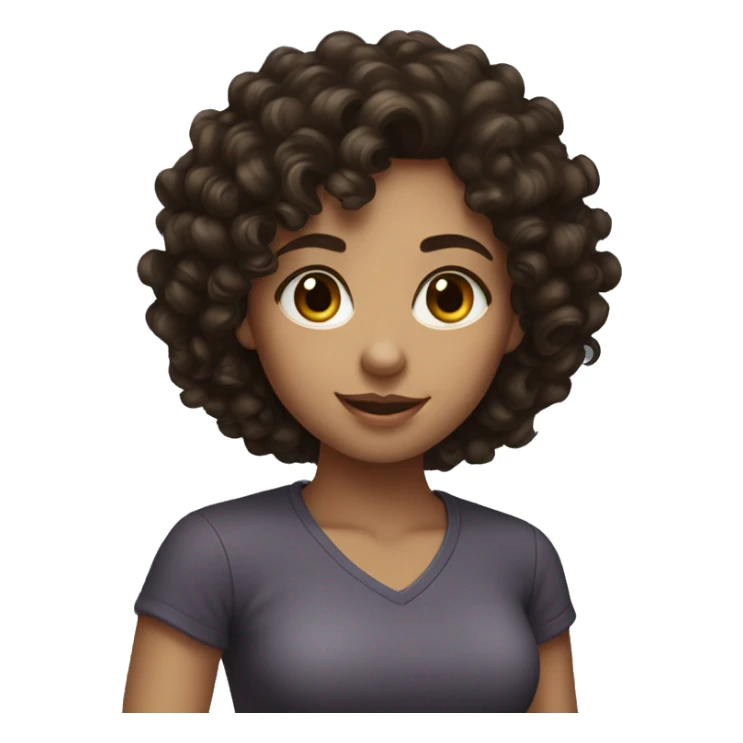 A girl with dark brown curly hair and  sticker