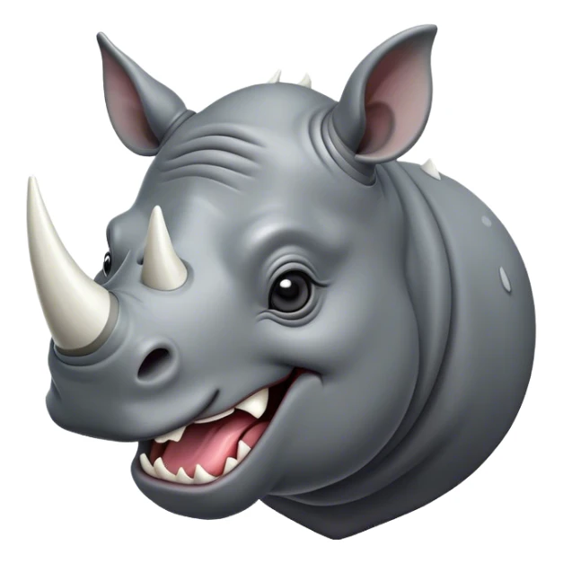 Cinematic Comical Rhinoceros Portrait Emoji, Head tilted dramatically with an exaggeratedly amused expression, featuring a striking, glossy slate-gray hide with a boldly textured white horn, wide, expressive eyes filled with playful disbelief, Simplified yet hilariously expressive features, highly detailed, glowing with a slightly sassy glow, high shine, dramatic yet playful, stylized with an air of cheeky wild mischief, bright and endearing, soft glowing outline, capturing the essence of a spirited and over-the-top rhinoceros, so meme-worthy it feels like it could charge its way into internet fame instantly! sticker