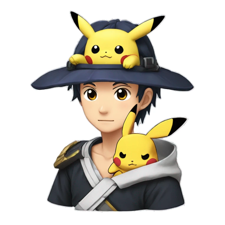 tanjiro avec pikachu sur l'epaule et le bandeau de konoha sticker