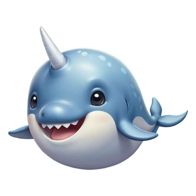 Cinematic Comical Cute Narwhal Portrait Emoji, Head tilted dramatically with an exaggeratedly amused expression, featuring a uniquely curved tusk, a sleek body with wide, comically expressive eyes brimming with playful disbelief, Simplified yet hilariously expressive features, highly detailed, glowing with a slightly sassy oceanic glow, high shine, dramatic yet playful, stylized with an air of cheeky marine mischief, soft glowing outline, capturing the essence of a meme-worthy cute narwhal that looks ready to side-eye its way into viral fame! sticker