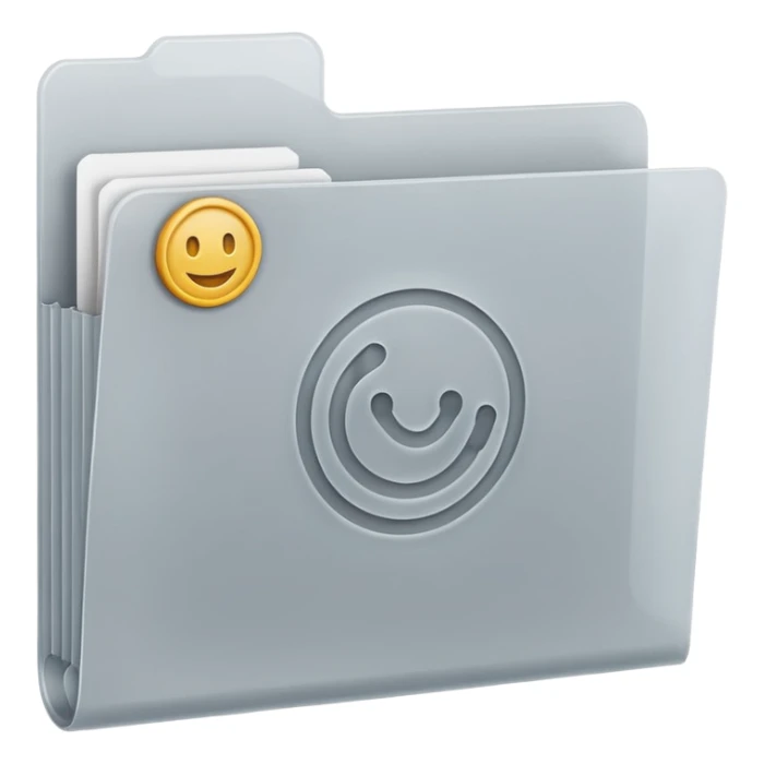 A **minimal emoji-style icon** of a frosted light-gray plastic folder, rectangular with **rounded corner*, **elastic string closure with a circular button** at the center, slightly translucent surface, clean flat front, subtle soft shading, and a **simple tax/forms symbol** 
 sticker