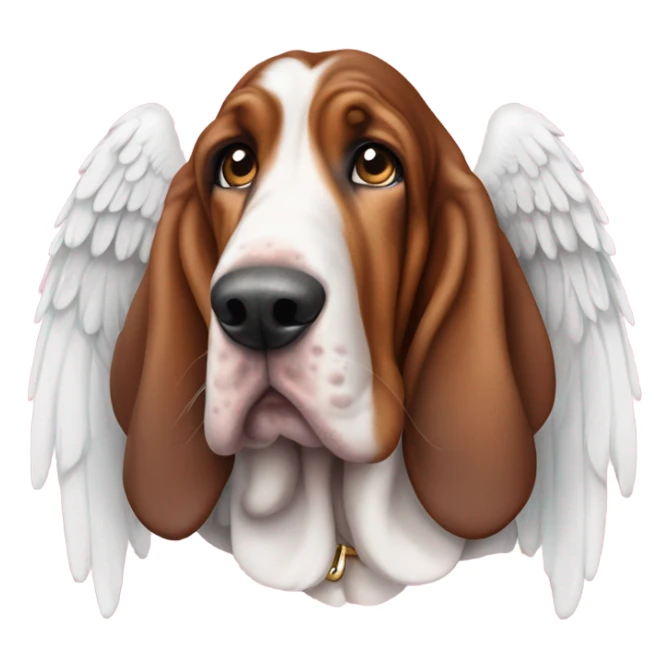 Old age basset hound with angel wings sat in meadow, large bing D collar  sticker