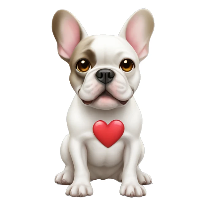 a white French bulldog with a heart in its paws sticker
