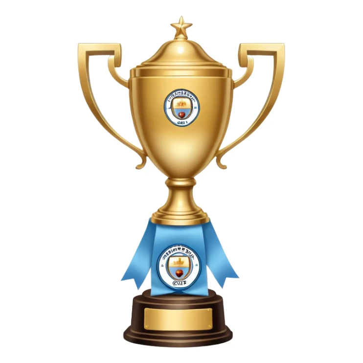 Trophy with Manchester City sky blue ribbons sticker