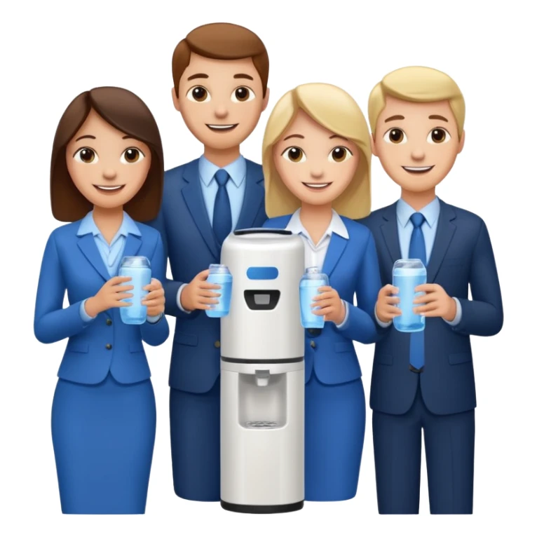 a group of 3 employees gathered around a water cooler, smiling and chatting sticker