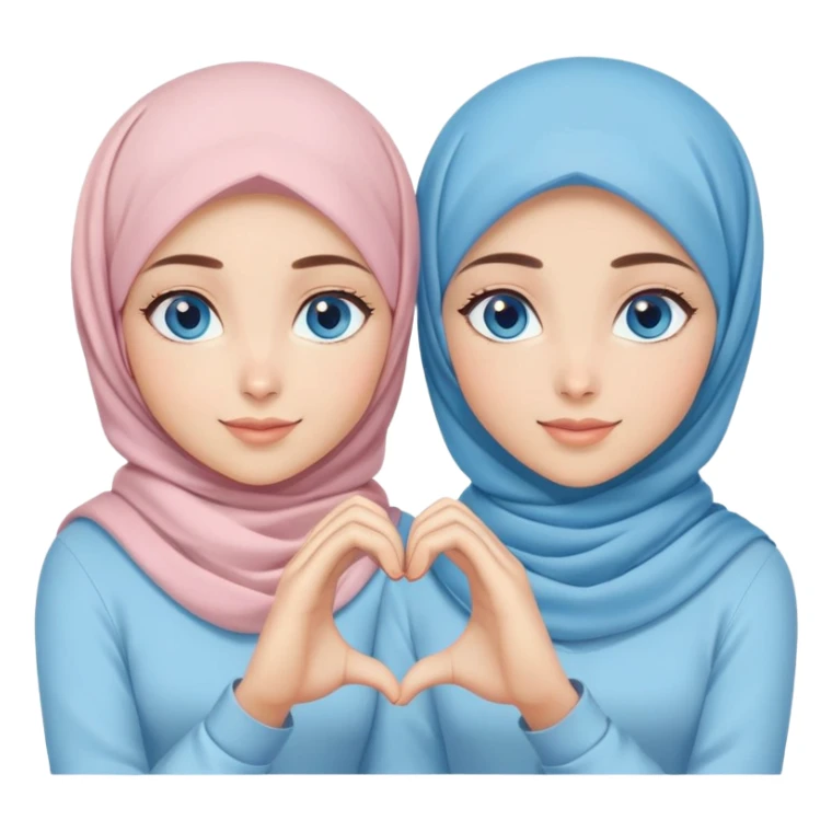 Turkish beautiful finish Konya two girls blue eyes with pastel hijab and making love heart with hand gesture sticker