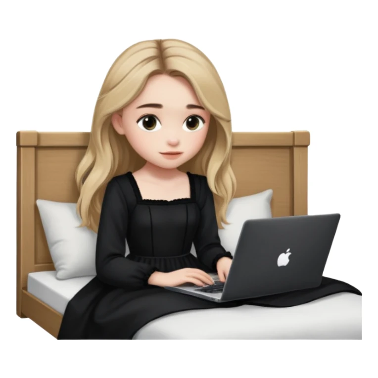 Sabrina carpenter in a black nightdress sitting on a bed with her laptop open  sticker