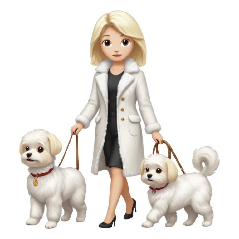 blonde woman wearing white, walking ONE maltese dog sticker
