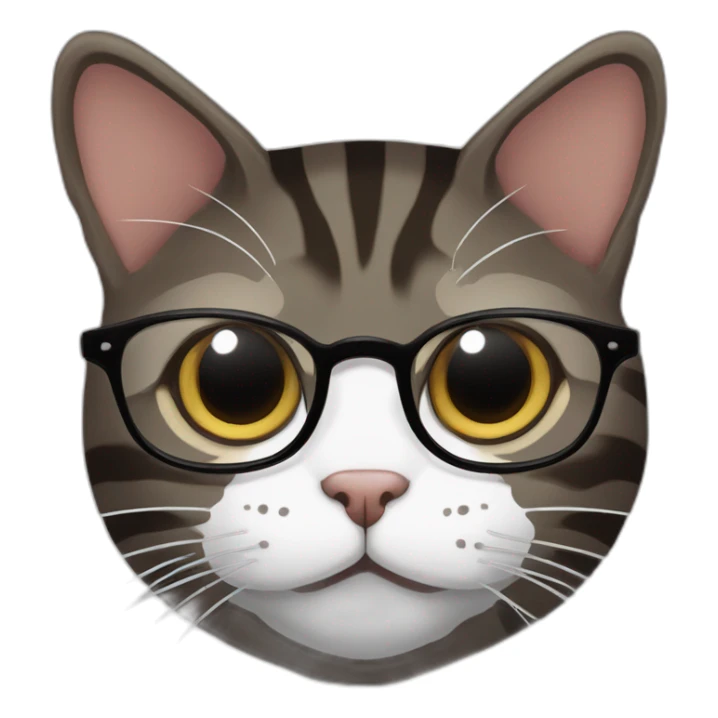 Striped wenge domestic shorthair cat head with white mouth wearing glasses sticker