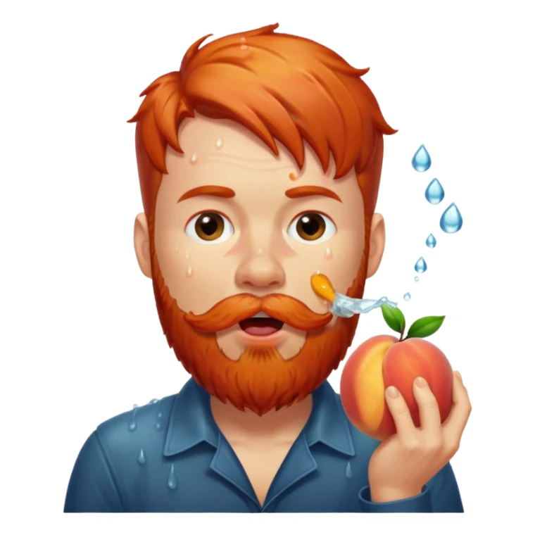 Man with red beard, eating peach, spit, drool, wet, rain drops sticker