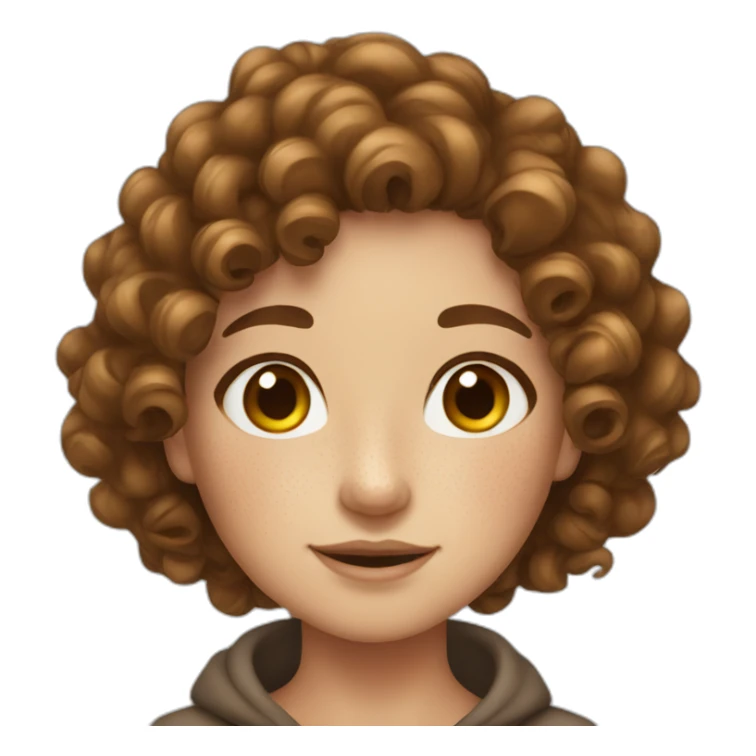girl curly brown hair and freckles sticker