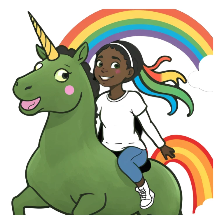 Black girl riding a unicorn farting rainbows sticker