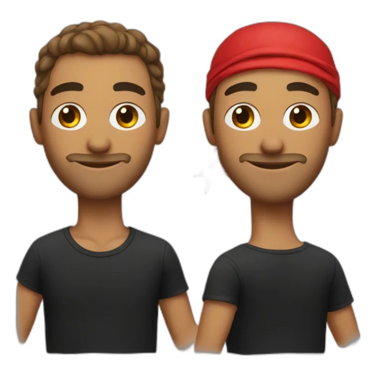 A man in a black T-shirt and a red bandana sticker