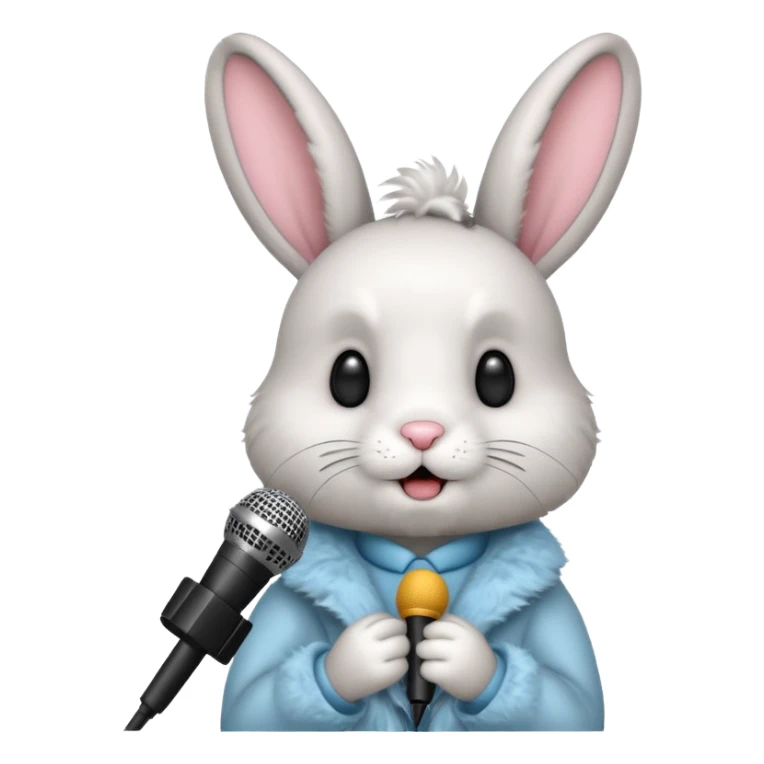 black and white bunnie singing , holding mic sticker